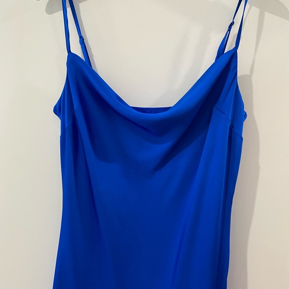 Express Conscious Edit Satin Cowl Neck Asymmetrical Hem Maxi Slip Dress - Picture 7 of 12